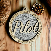 Pilot Christmas Ornament with Passport Stamp Background