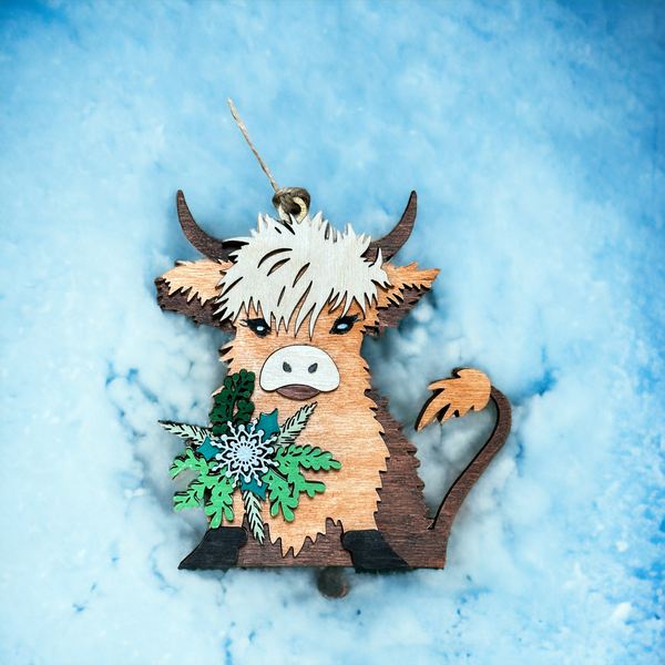 Floral Highland Cow Ornament