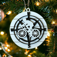 Cyclist Christmas Ornament with Compass