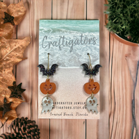 Halloween Bat, Pumpkin and Ghost Earrings