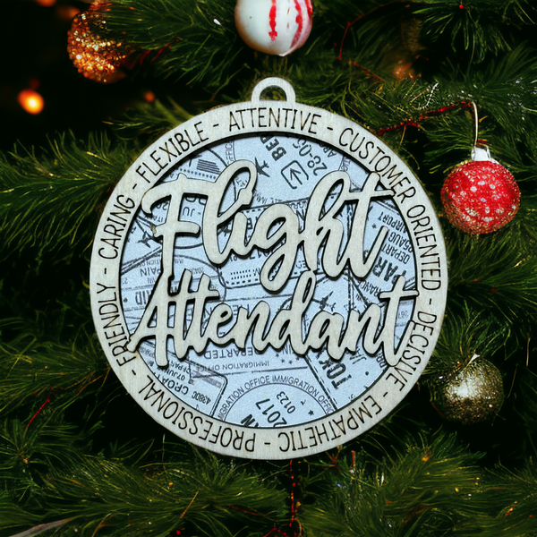 Flight Attendant Christmas Ornament with Passport Stamp Background