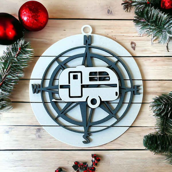 Camper Christmas Ornament with Compass