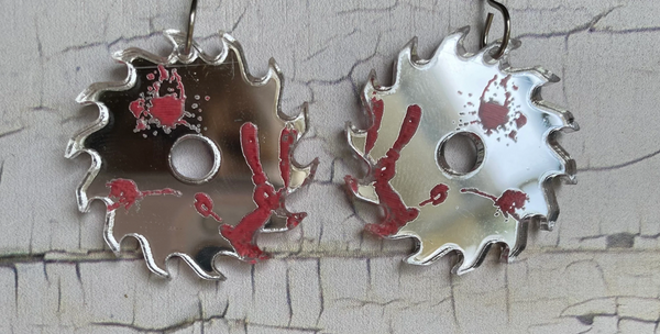 Bloody Saw Blade Earrings, Crime Scene Earrings