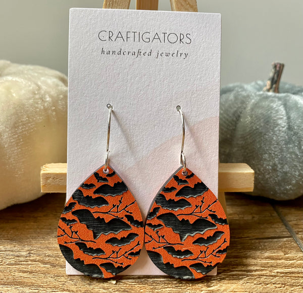 Orange and Black Bat Earrings