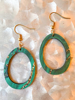 Oval Jade and Gold Swirl Earrings