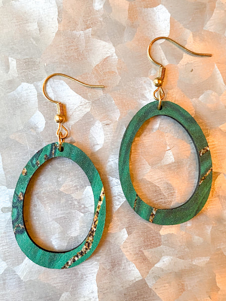 Oval Jade and Gold Swirl Earrings