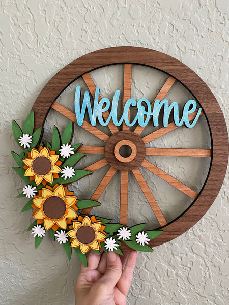 Wagon Wheel Welcome Sign