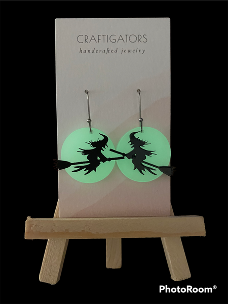 Glow in the Dark Witch Moon  Earrings